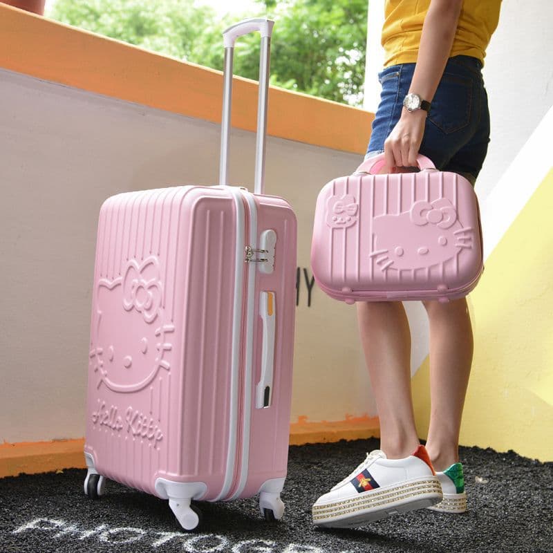 Cute Rolling Suitcase for Women, Korean Style Travel Luggage, Student Suitcase, Pink Universal Wheels, 20-Inch Carry-On Password Leather Case