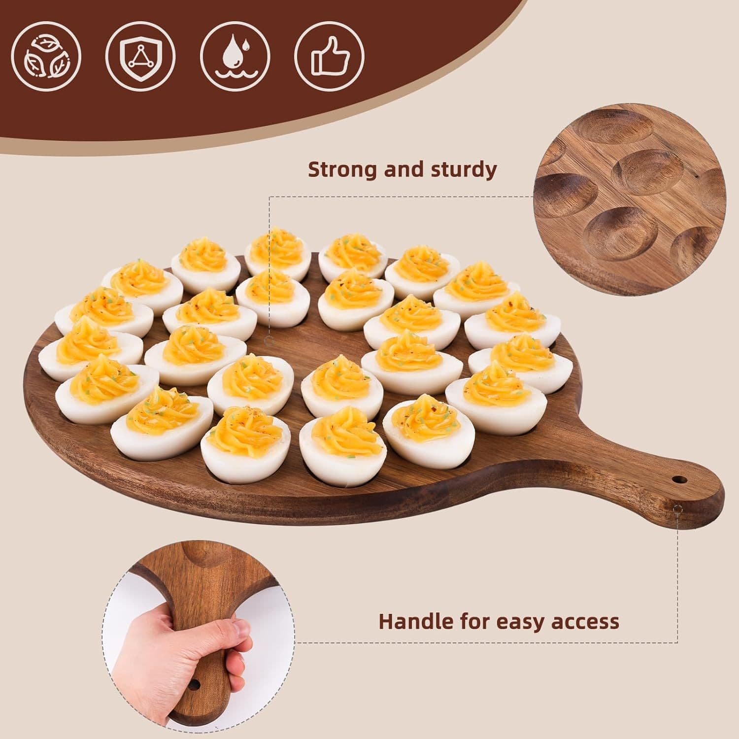 Wooden egg tray, household kitchen fixed plate with handle, double-sided usable snack plate with handle, multi-purpose