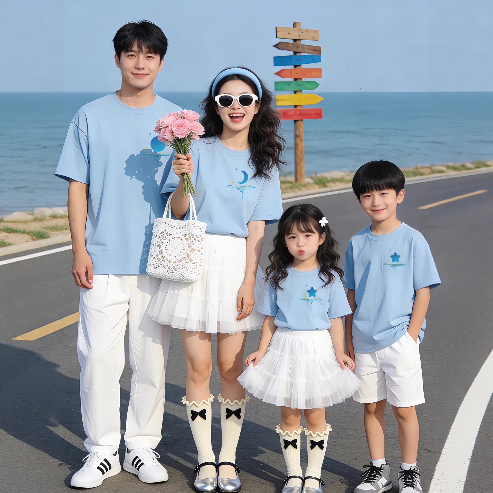 Trendy Family Matching Summer Outfit 2026 Edition Sun Moon Star Print Short Sleeve T-Shirt for Parents and Kids