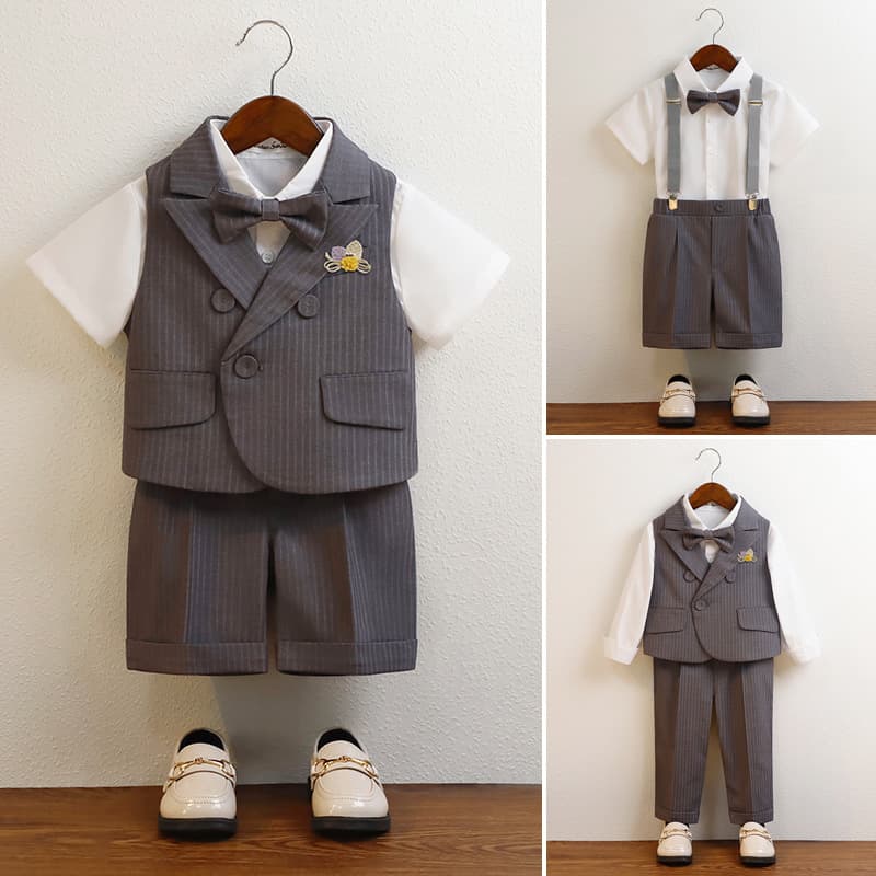 Boys overalls suit spring striped Korean style vest children's chorus performance dress first birthday photography suit