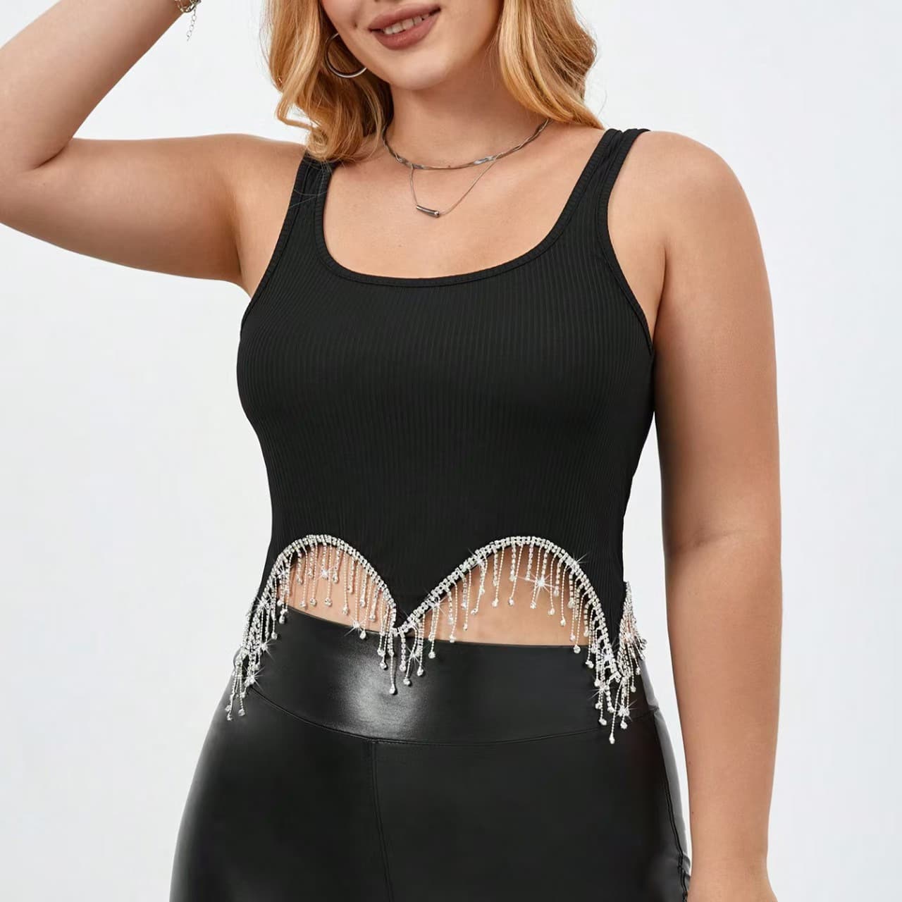 2026 Summer New Women's Sequin Performance Outfit Fringe Vest Camisole Sweet & Spicy Dance Crop Top for Girls