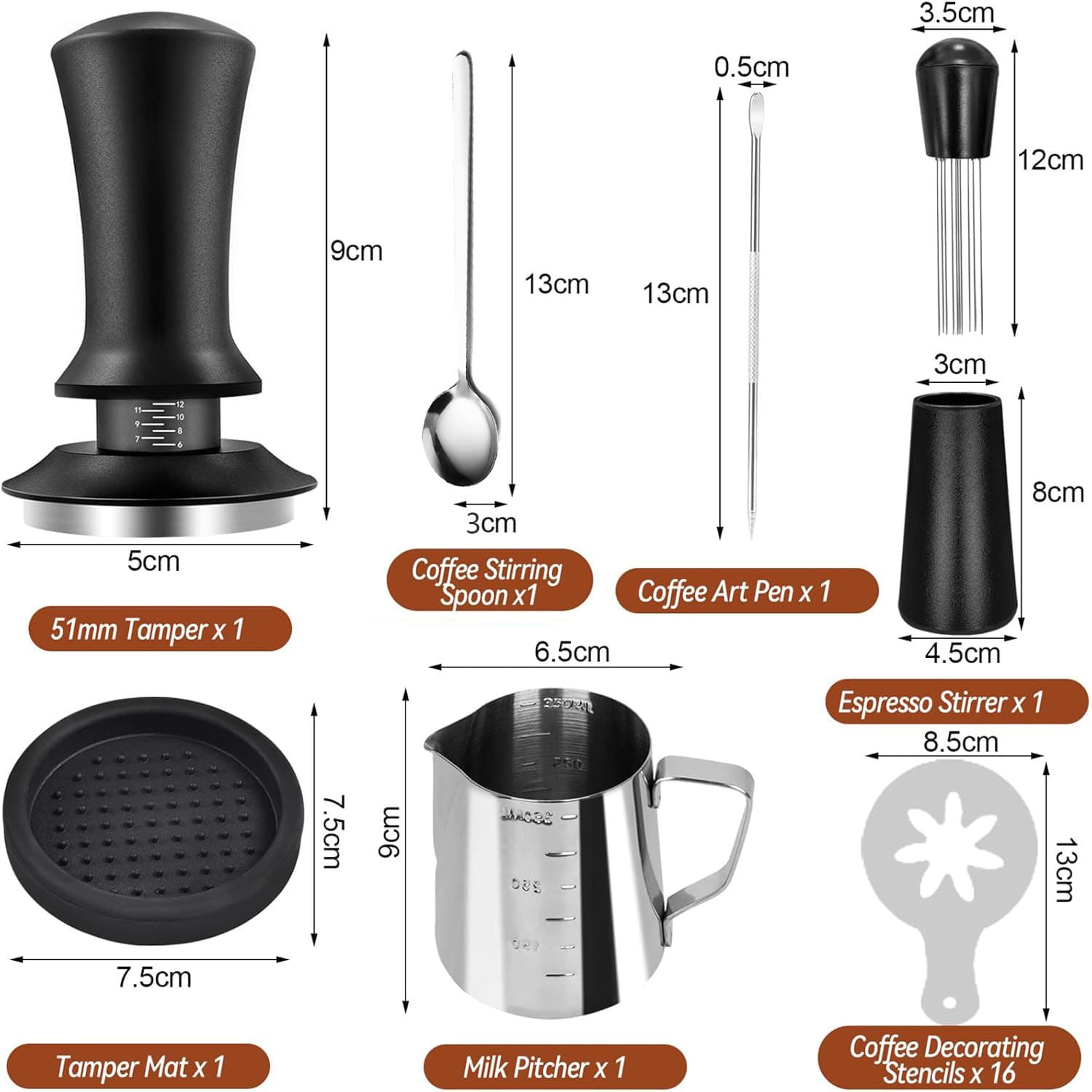 Coffee Tamper with Scale Adjustable Press-Type Distributor Constant Force Tamper Latte Art Cup Coffee Set