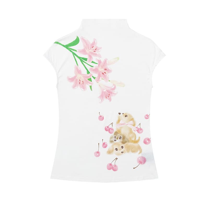 Short Women's Top Sweet and Cute Floral American Summer Versatile Slimming Printed Short Sleeve New T-Shirt