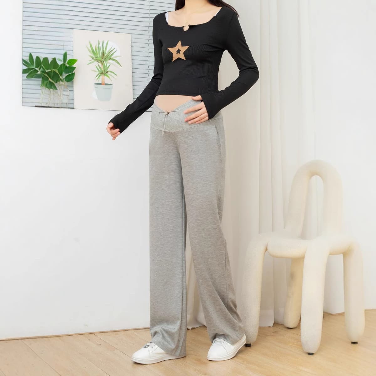 Maternity Pants Spring/Autumn 2025 New Style, Wear-Out Wide-Leg Pants, Low-Waist Casual Straight-Leg Maternity Pants