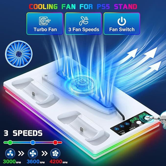 RGB Cooling Stand with Charging Dock for PS5 PRO / PS5 Slim / PS5 Console and Controller