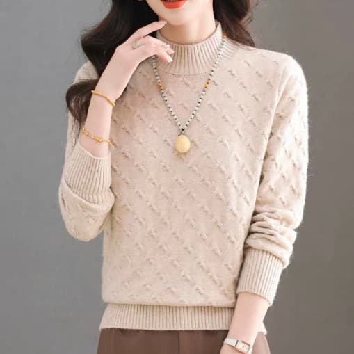 Western style jacquard bottoming sweater for women in autumn and winter thickened knitted bottoming sweater versatile loose inner velvet sweater trend