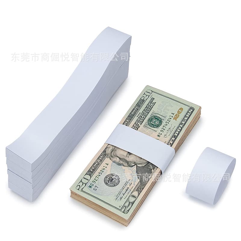 Cash Strapping Bands Double Adhesive Paper Wholesale Disposable Waterproof Strapping Bands for Banks, Supermarkets, etc. Dollar Bill Straps
