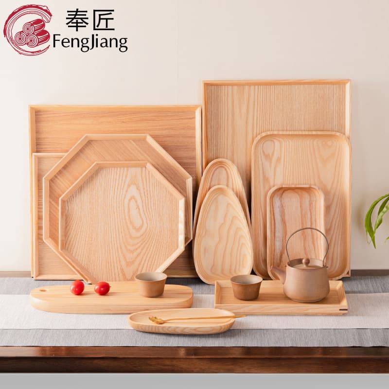 Ash Solid Wood Plate Japanese Style Mortise and Tenon Structure Wooden Tray Hotel Fruit Barbecue Plate Wooden Tableware Dinner Plate
