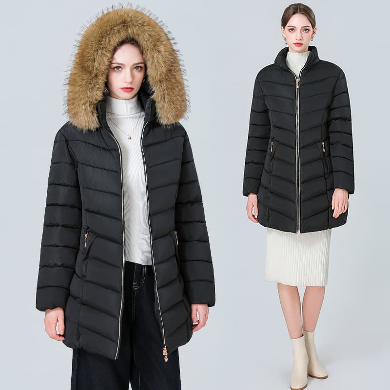 2026 Winter Korean New Women's Cotton Coat Mid-Length Slim Cotton Jacket with Large Fur Collar Down Cotton Coat Women's Outerwear
