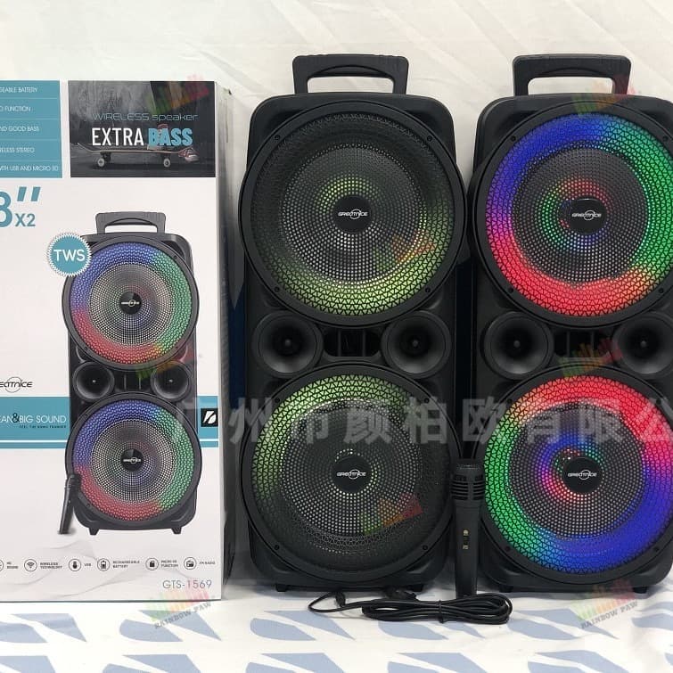 KTS Factory Direct GTS Series GTS-1569 Dual 8-inch RGB Light TF Card USB Bluetooth Speaker