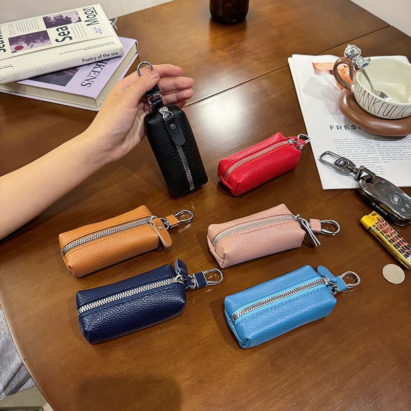 High Appearance Waterproof Key Case New Style Pebbled Grain Genuine Leather Texture Key Organizer Coin Purse 2-in-1 Key Holder