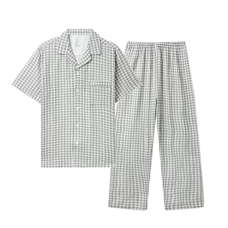 Factory Direct Unbranded Double-Layer Gauze Homewear Set Women's Short Sleeve Summer Cotton Seamless Couple Pajamas