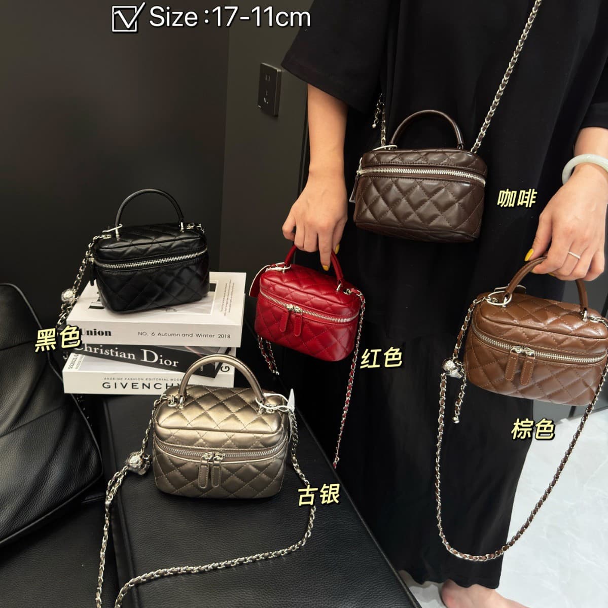 Tweed Style Box Bag Red Bag Women's Fashion Exquisite Small Bag Quilted Chain Bag Crossbody Small Bag Mobile Phone Bag