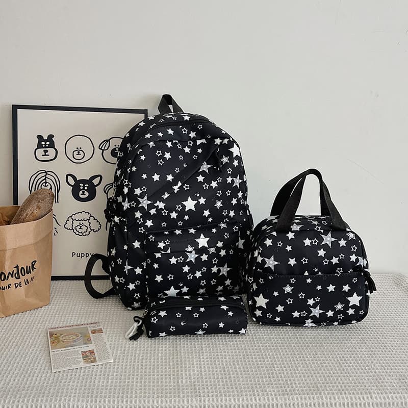 School Bag for Girls Middle High School Students Star Print, Korean Style Ins Niche Backpack, Forest College Student Three-piece Set Bag