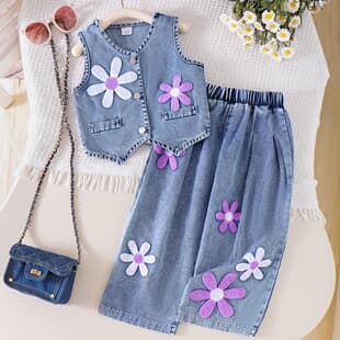 Kids Clothing Cross-Border Trade Autumn/Winter New Style Toddler Blue Vest + Long Pants Baby Children's Wear
