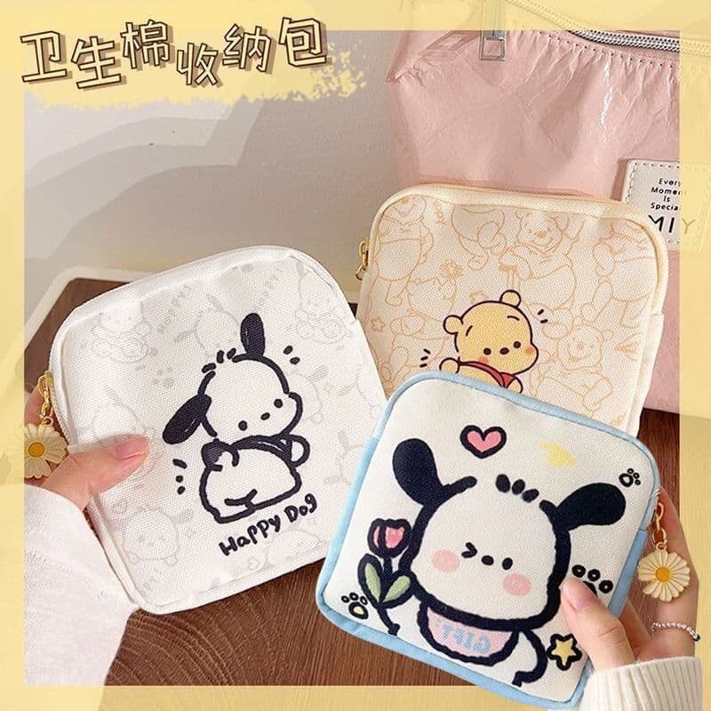 Sanitary Napkin Storage Bag, Large Capacity Menstrual Pad Organizer, Portable Canvas Pouch for Students, Macaron Colors