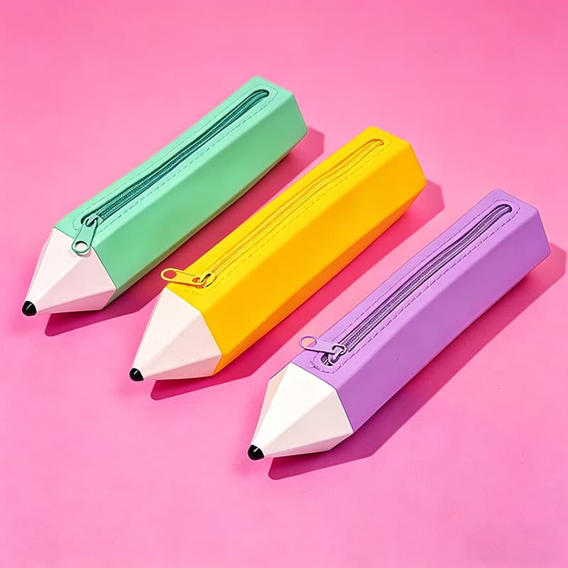 Silicone Pencil Case for Primary and Secondary School Students, Pencil-Shaped Zipper Bag, Soft and Easy to Clean, Cross-Border Certification