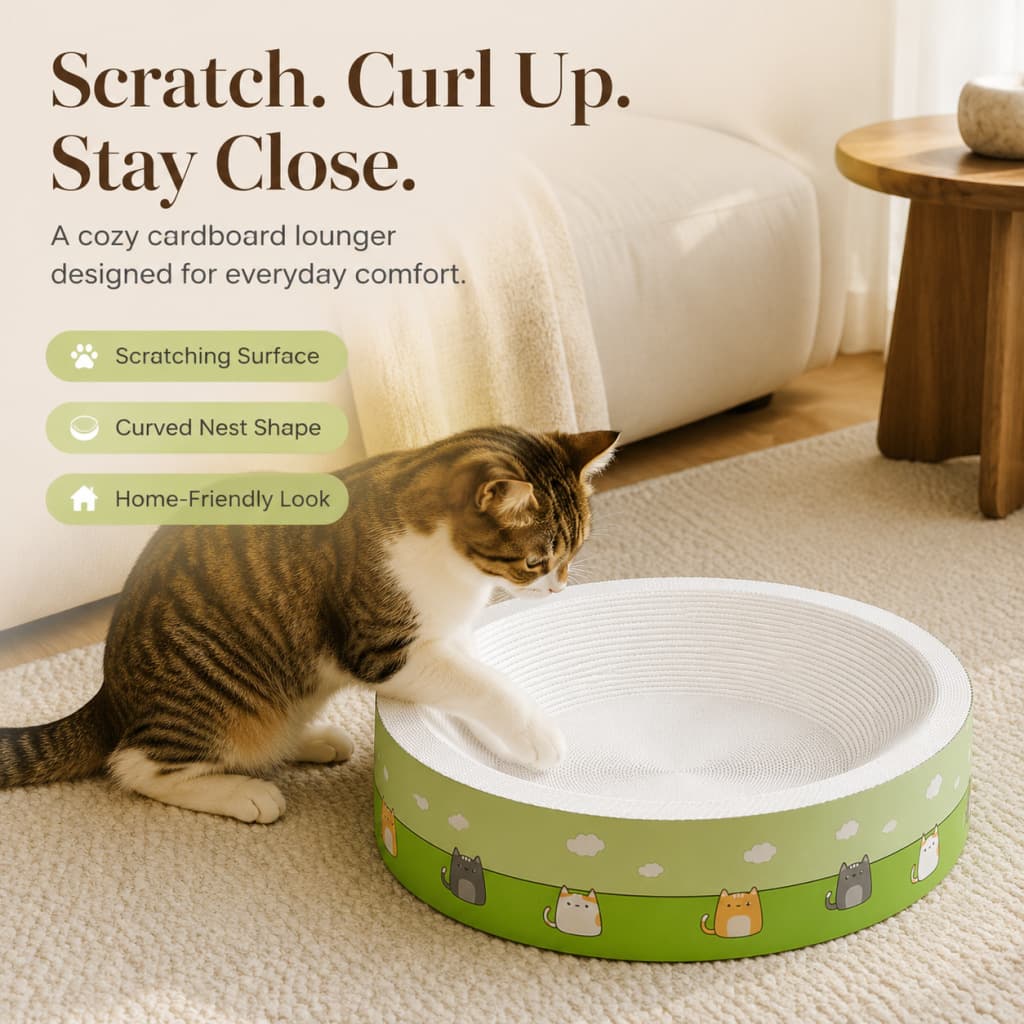 Extra Large Deep Round Scratching Board, Wear-Resistant, Non-Shedding, Integrated Cat Claw, All-Season Anti-Slip Cat Toy, Nail Grinding Tool