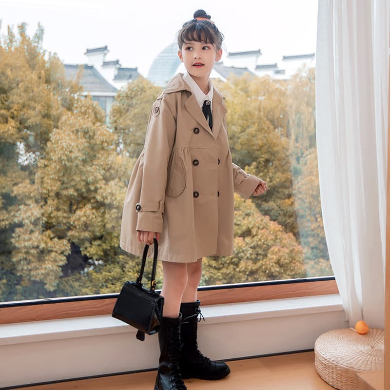 Girls' Trench Coat 2026 New Spring Outfit for Big and Middle Kids Parent-Child Long Trench Coat for Children Spring Autumn Big and Middle Kids Clothing