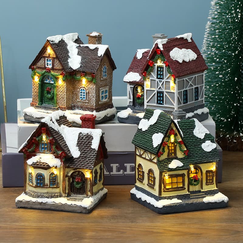 New Luminous Small House Ornaments Christmas Decorations Resin Snow House Christmas Gifts Cross-border Explosions