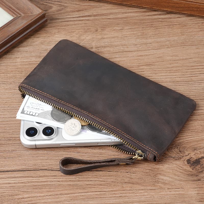 Factory Direct Crazy Horse Leather Coin Purse for Men and Women Compact Zipper Storage Bag Top Layer Cowhide Genuine Leather Vintage Wallet