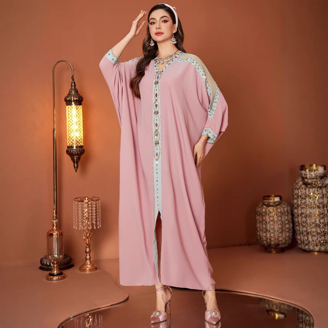 ZF4132 New Sakura Pink ABAYA Robe Loose Batwing Sleeve Women's Clothing In Stock