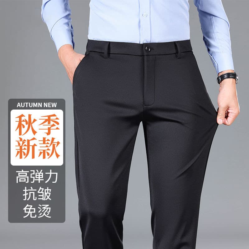 Men's Casual Western Pants Autumn Winter Thick Fleece-Lined Warm Stretch Straight Pants High Waist Deep Pants Classic Joker