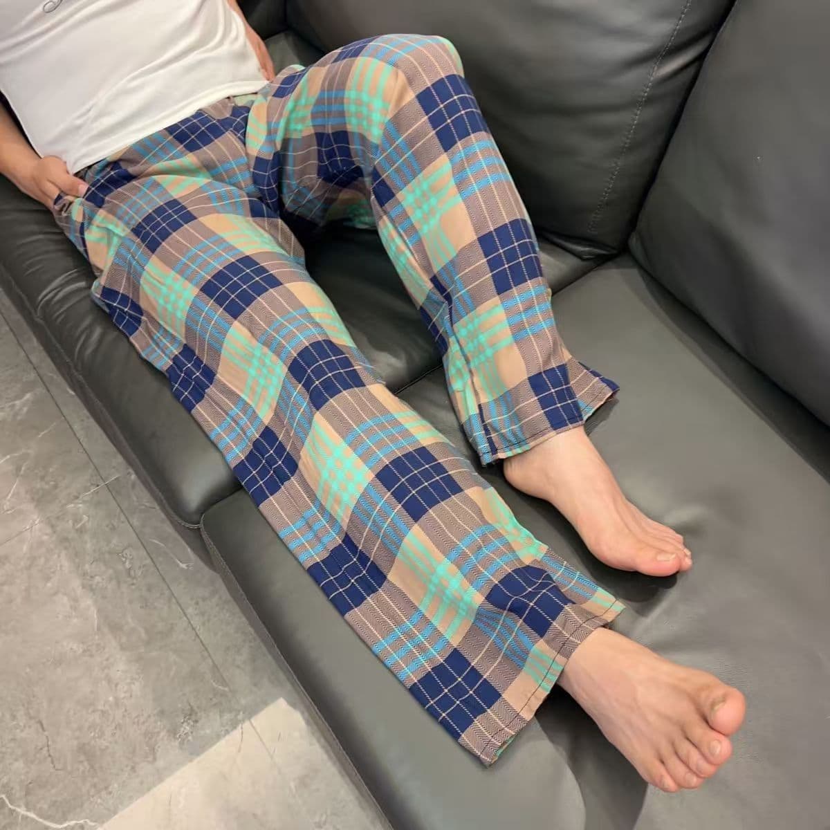 Men's Cotton Thin Pajama Pants, Pure Cotton Loose Casual Plus Size Home Air Conditioning Pants, Comfortable Lounge Pants for Spring and Summer