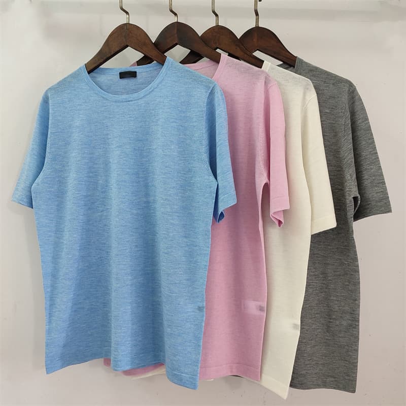 Store Signature Pure Simple Basic Series 18-Gauge 80-Count Fine Spun Cashmere Round Neck Loose Short Sleeve Commuter T-Shirt for Women Spring/Summer