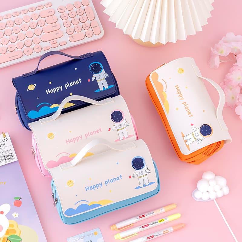 New Double Layer Large Capacity Student Handheld Pen Case Creative Minimalist Storage Box Wear-resistant Makeup Bag Stationery H