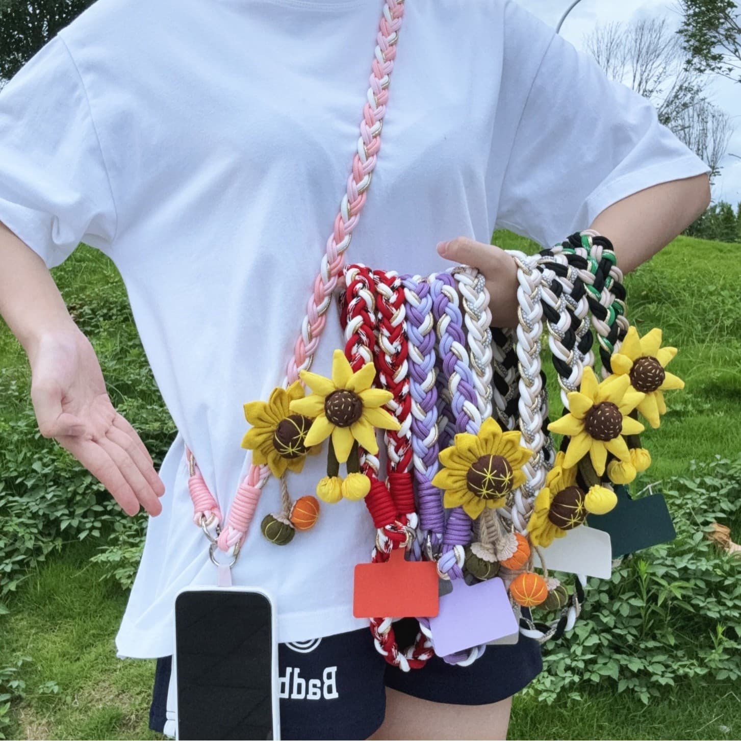 Sweet and Beautiful Sunflower Phone Strap, Fabric Handmade Twisted Rope, Thickened Crossbody and Diagonal Phone Chain, Neck Lanyard