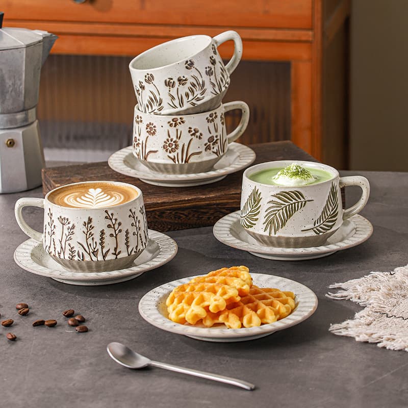 Japanese coarse pottery coffee cup and saucer retro mug creative latte art latte cup milk tea cup water cup home breakfast cup