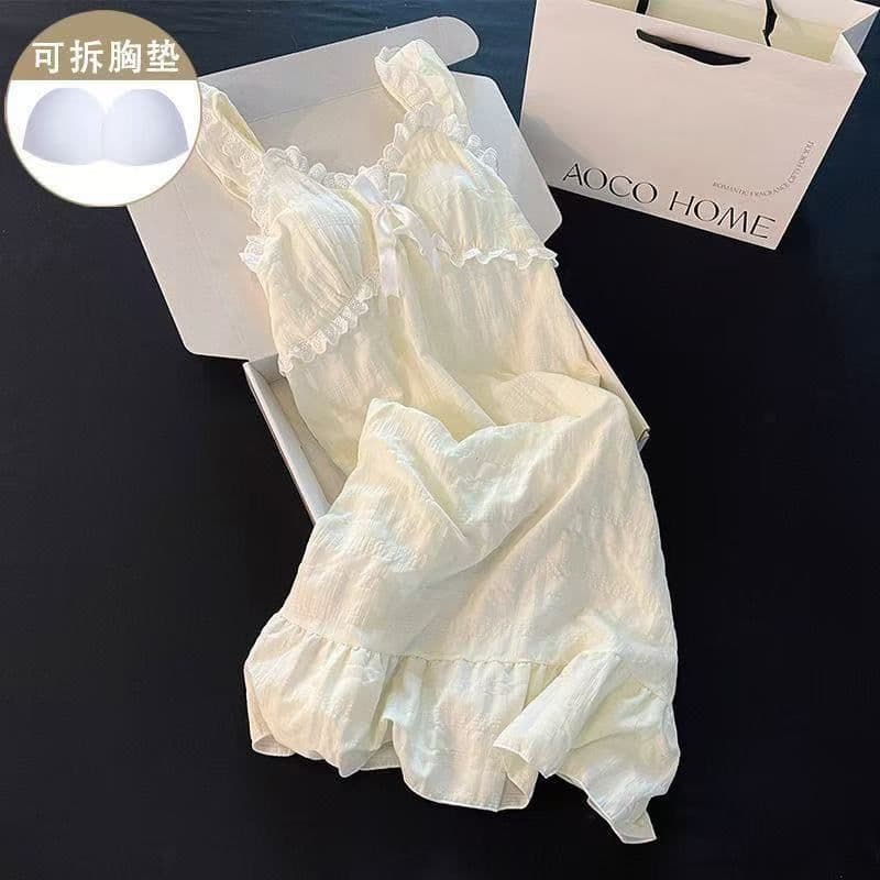 Women's Nightgown with Built-in Bra, Summer 2026 New Cloud Cotton, Sexy Camisole Dress, Wearable as Loungewear