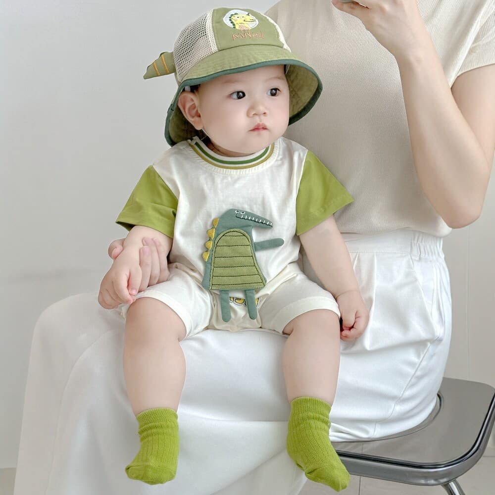 Summer Baby Dinosaur Jumpsuit Short-Sleeved Romper for Boys and Girls, Cute Cartoon Romper, Thin Cotton Outdoor Clothing