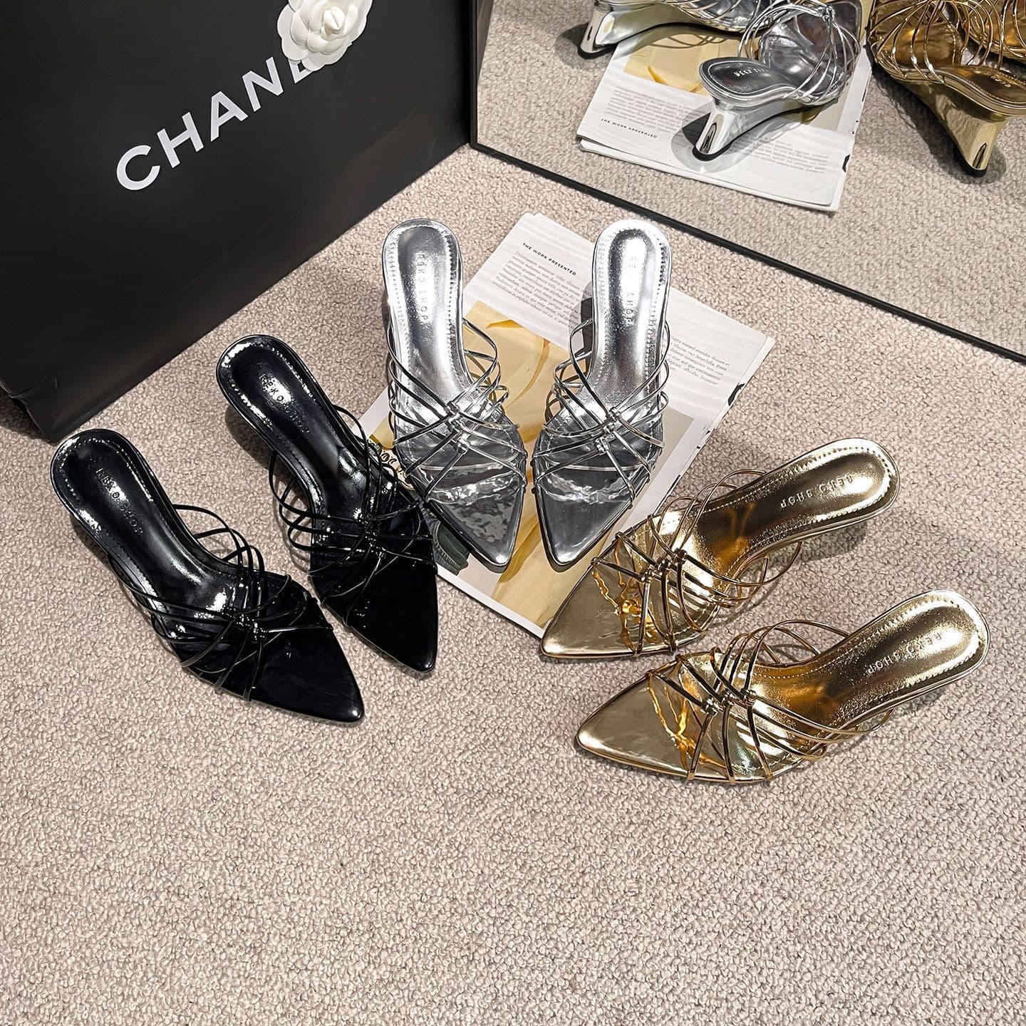 New Summer Thin Strap Hollow Pointed Toe Sandals for Women, Sexy Thin Heel Outdoor One-Band Slip-Ons, Banquet Elegant High Heel Mules