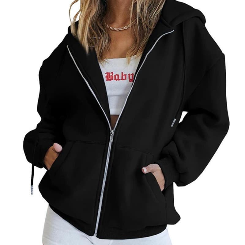 Women's Cute Hoodie Teen Girls Fall Jacket Oversized Sweatshirt Casual Drawstring Zip-Up Thick