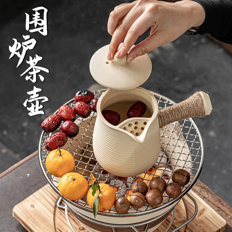BBQ Stove with Tea Boiling Set Indoor Home Charcoal Grill Kit Pot Tea Kettle Boiler Outdoor Charcoal Equipment