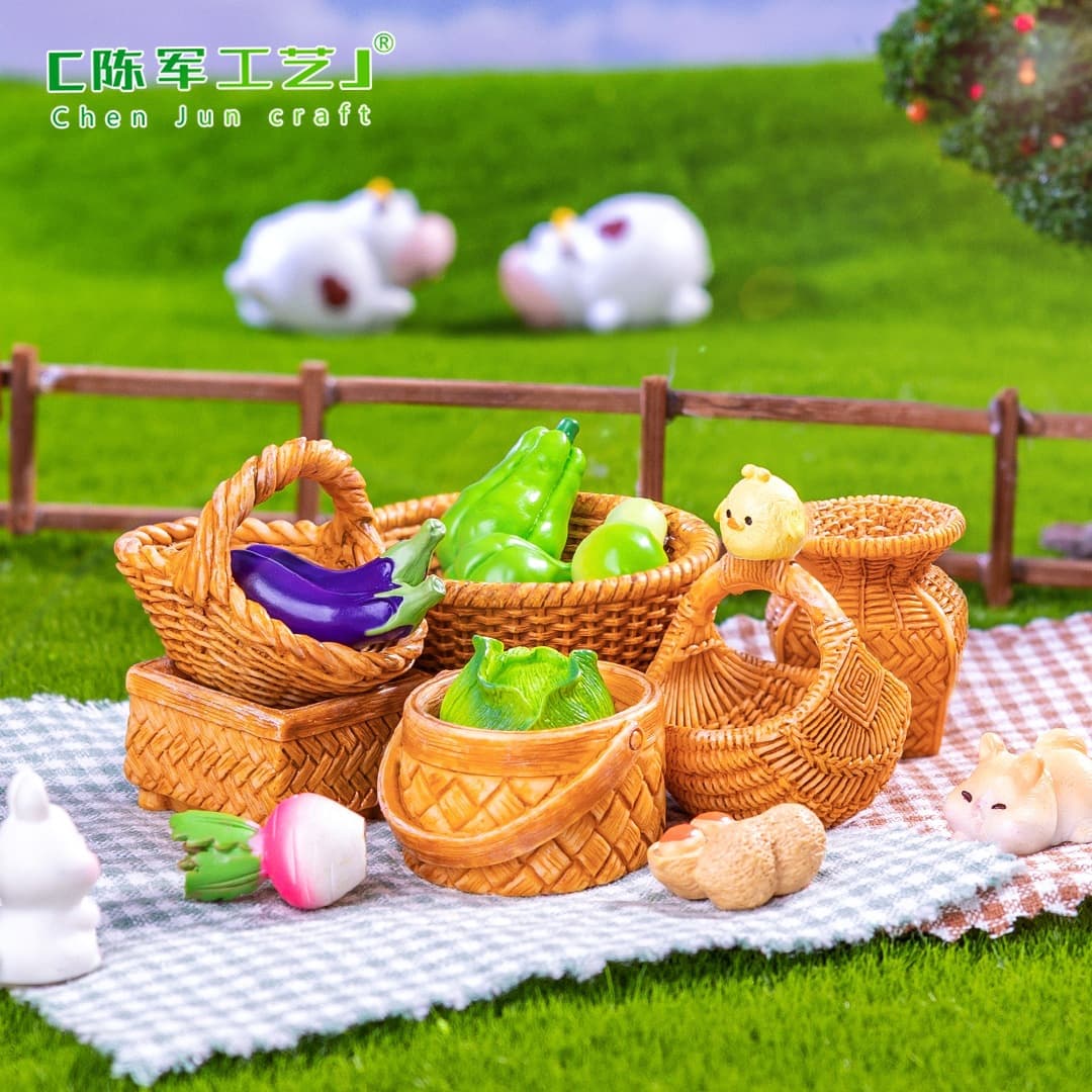 Micro landscape creative simulation rattan basket bamboo basket prop diy decoration accessories mini miniature ornaments