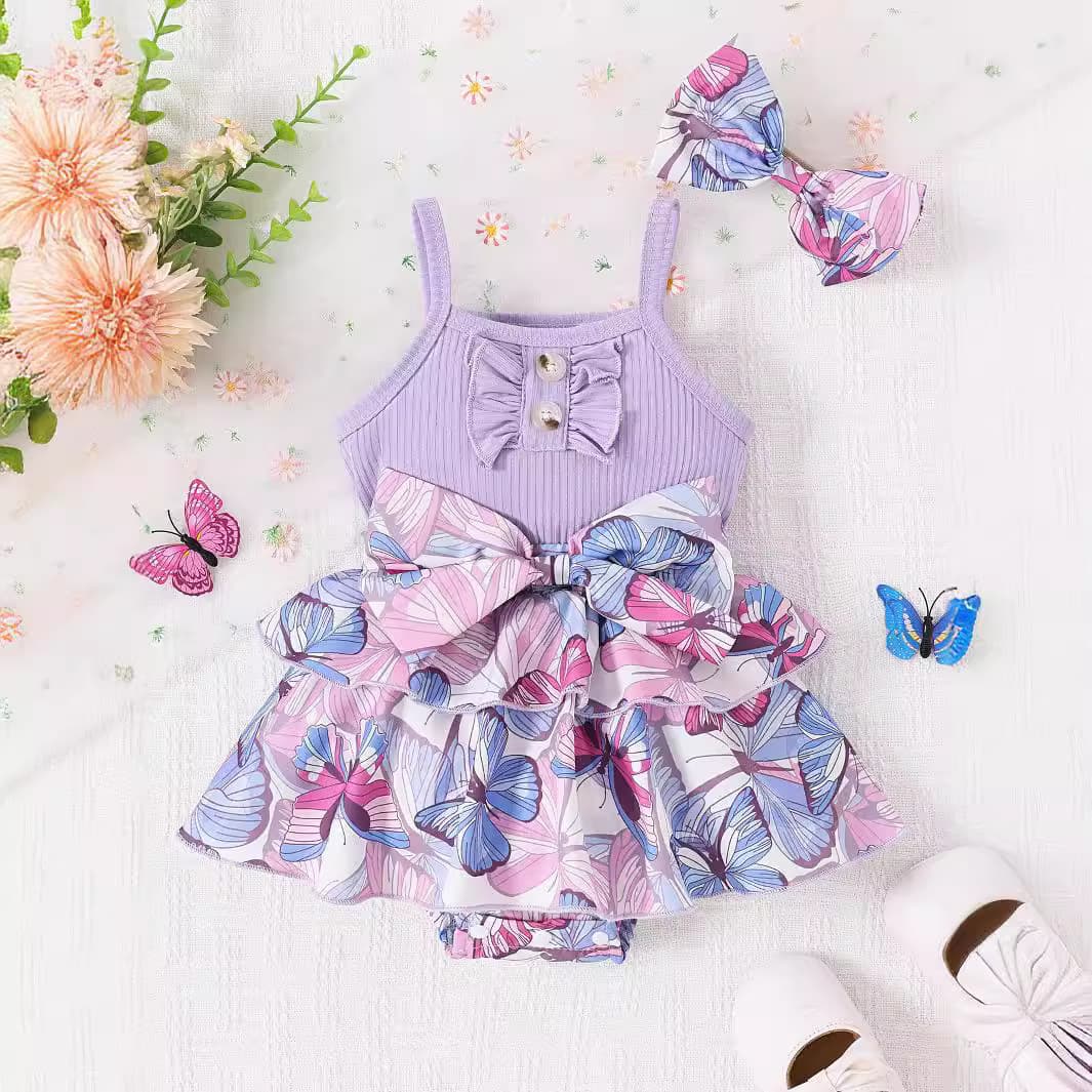 Baby Fashion Summer Cross-Border Butterfly Tie-Dye Print Camisole Dress, Girls' Cool Comfortable Cute Dress