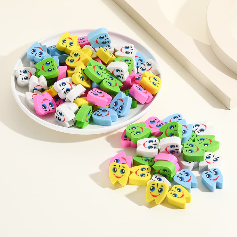 Cross-border Tooth-Shaped Eraser Cartoon Cute Fun Elementary School Tooth Shape Stationery Gift Prize Wholesale