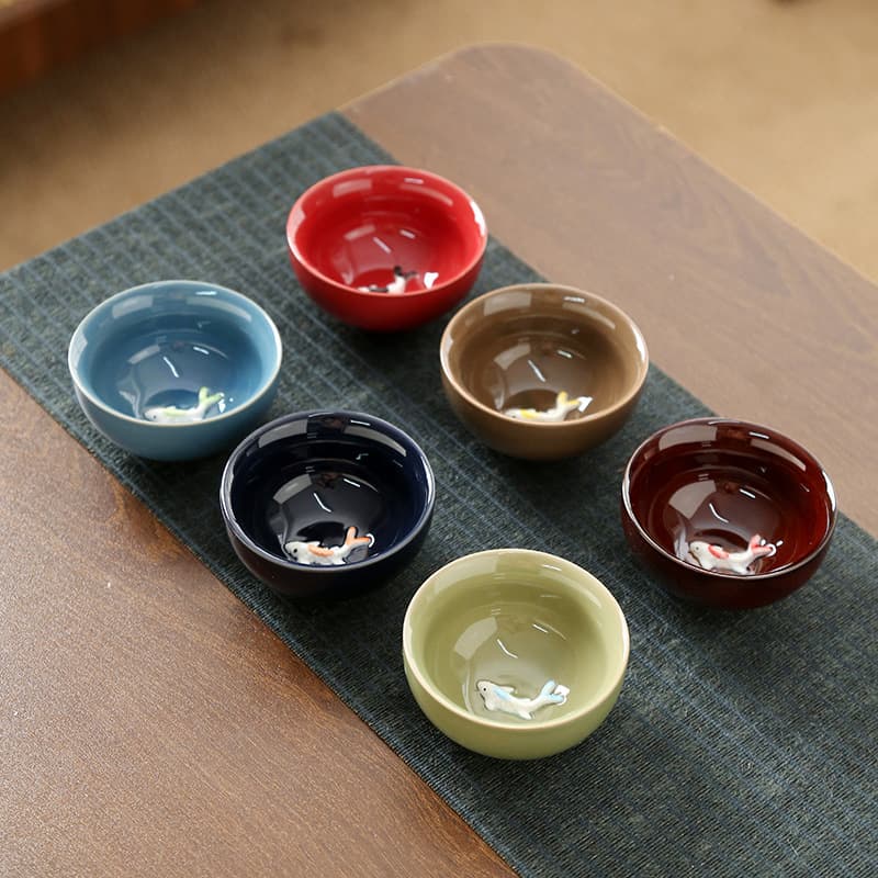 Kiln-Transformed Fish Cup Kung Fu Small Tea Cup Ceramic Tea Set Home Guest Cup Five Elements Tea Bowl Stall Promotion Product