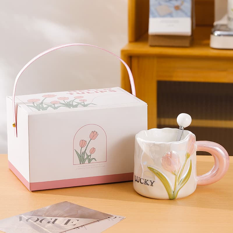 Cute Breakfast Mug Women's High-Value Home Tulip Ceramic Cup Creative Couple Coffee Water Cup Wholesale