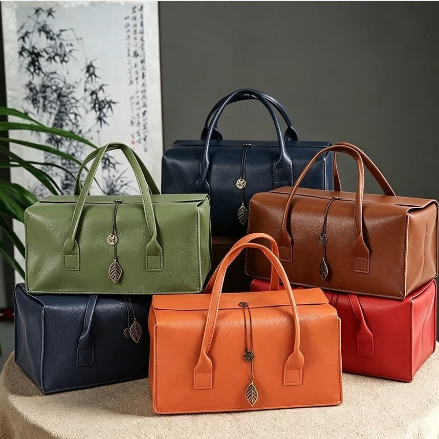 Mid-Autumn Festival Brown PU Leather Business Gift Box Tea Set Gift Box Handbag Holiday Gift Empty Gift Box Bag
