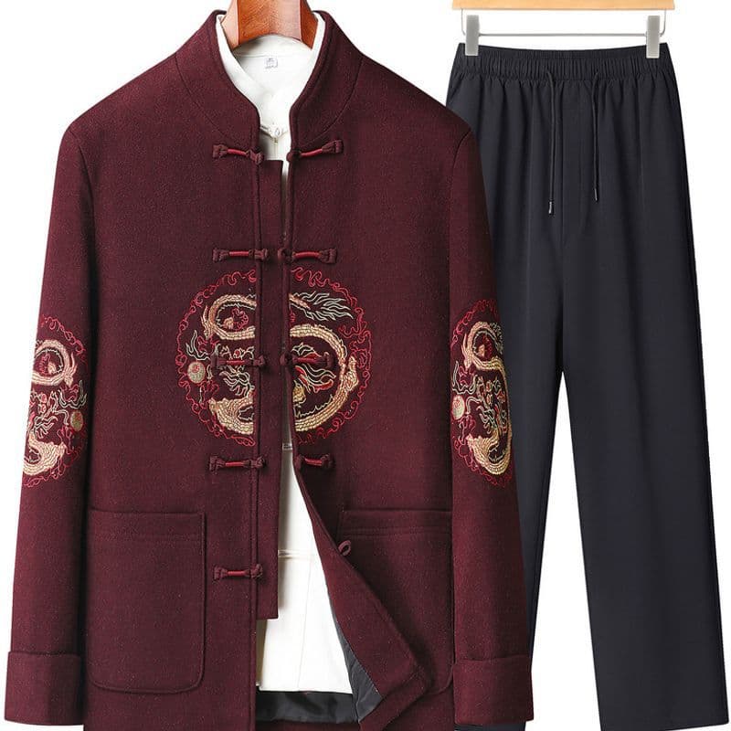 Middle-Aged and Elderly Tang Suit Men's Spring and Autumn Jacket 2025 New Chinese Style Elderly Zhongshan Suit Dad's Hanfu Set