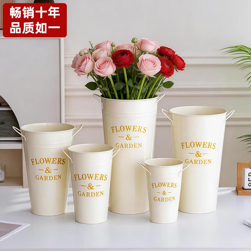 Iron Bucket Flower Shop Fresh Flowers Iron Art Decorative Dried Flowers Floor Standing Hug Bucket Everyone Uses Awakening Flower Bucket
