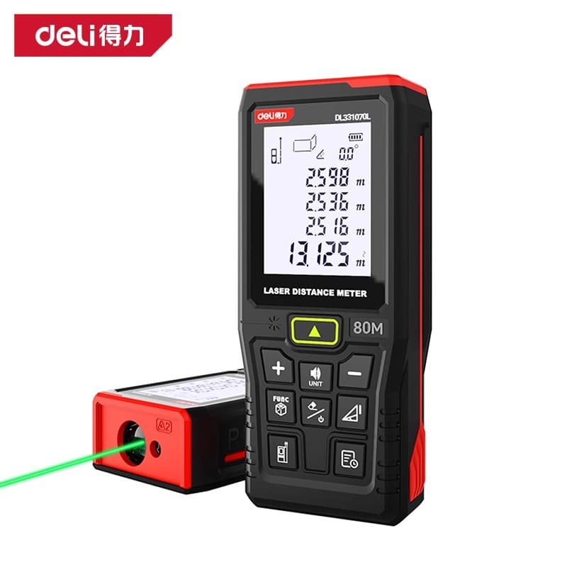 Deli Dl331070L Laser Rangefinder 80m Green Light Voice Lithium Battery (Red) (Set)