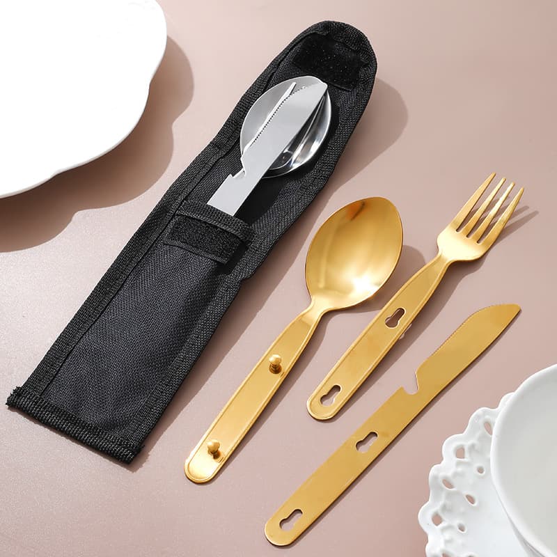 Outdoor Portable Three-In-One Tableware Stainless Steel Knife, Fork and Spoon Set Travel Outdoor Camping Style Multi-Functional Tableware Set
