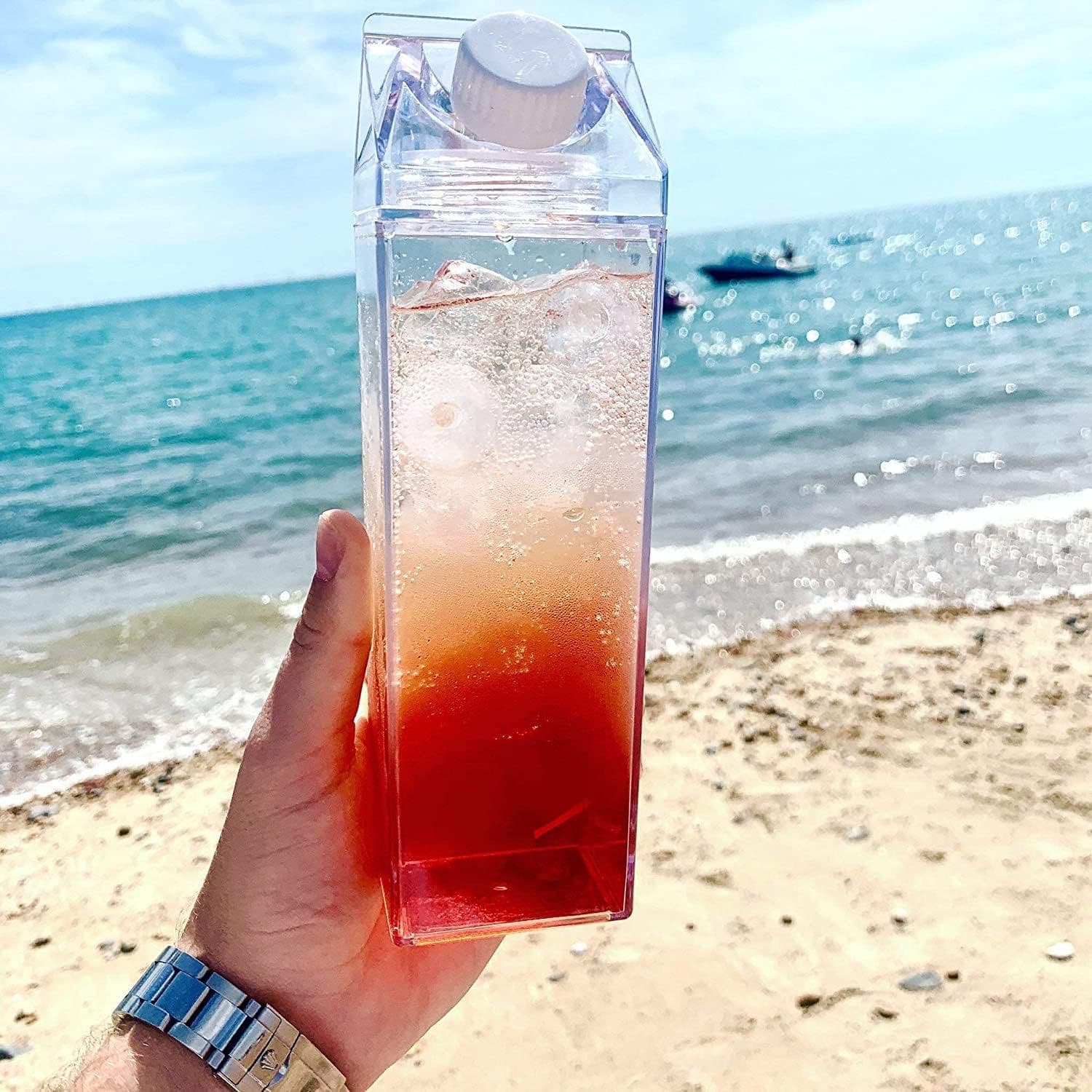 Square milk cup transparent plastic internet celebrity portable water cup large capacity household juice milk tea drink refill cup