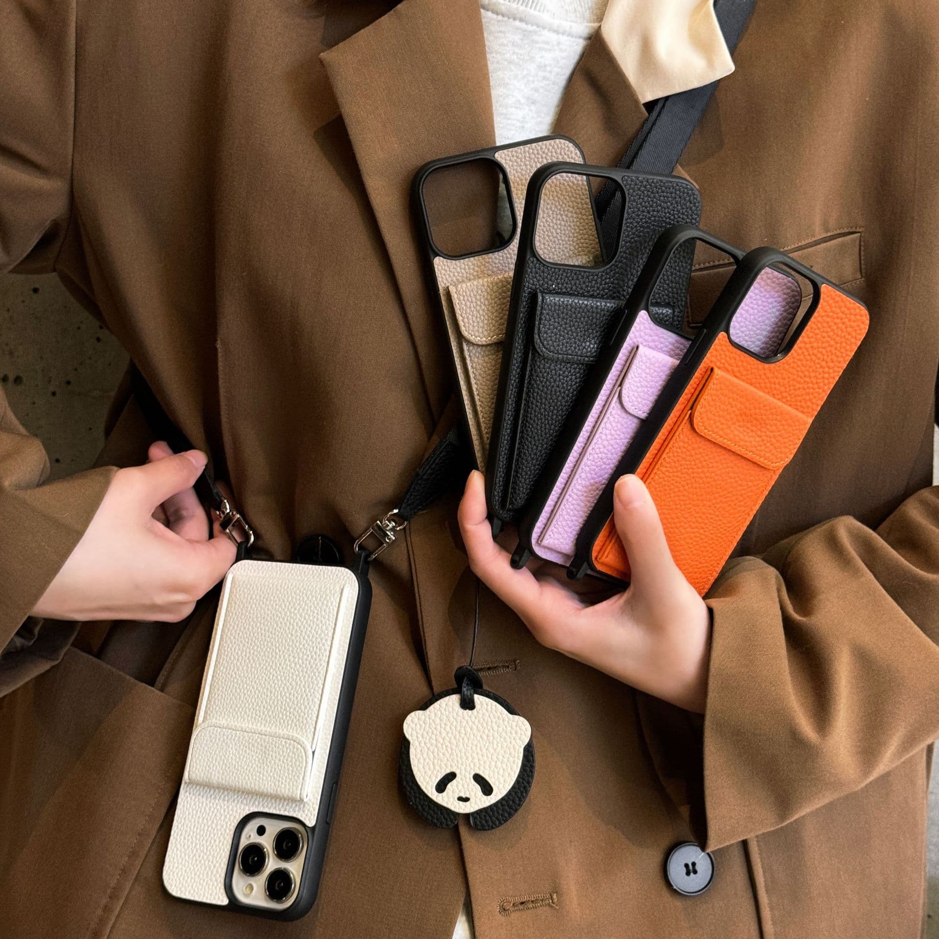 New iPhone 17 Phone Case Crossbody Card Slot for iPhone 13, Leather Grain Genuine Leather Feel Protective Case