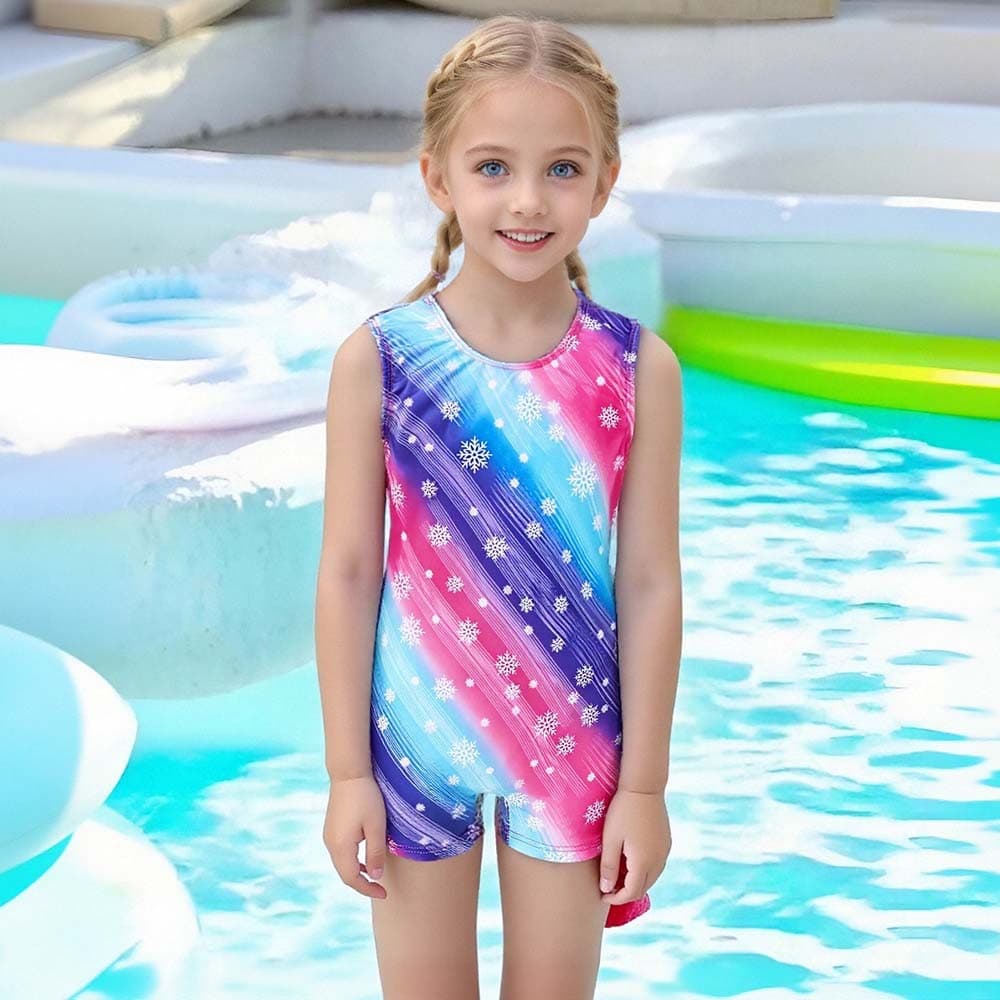 Children's Onesie Summer Snowflake Striped Sleeveless Swimsuit European and American Fashion Beach Swimming Sports Girls' Onesie